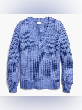 B001 J. Crew Periwinkle Blue Chunky Knit V-Neck Sweater 100% Cotton medium